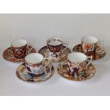 Five modern Royal Crown Derby 'Curator's Collection' coffee cannisters & saucers. (10)
