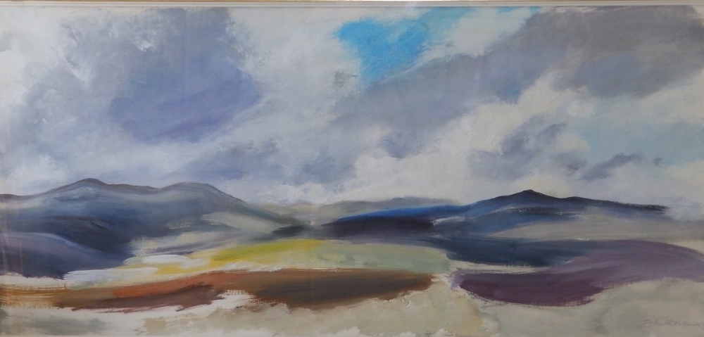 John Hitchens (born 1940) - oil on canvas - 'Hills & Cloudlights', dated 1967 to verso and inscribed - Image 2 of 8