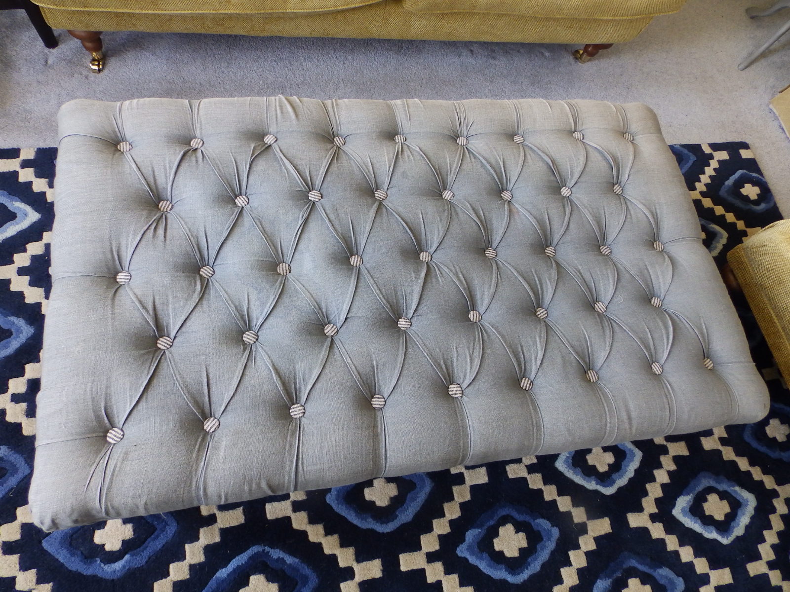 A large 20thC reproduction button upholstered stool, on cabriole feet, 47" x 27". - Image 2 of 4