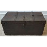 A 17thC iron bound oak travelling chest, 21".