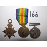 A WWI British Army Medal trio comprising War & Victory Medals with 1914-15 Star awarded to 14461