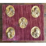 Five gilt copper plaques depicting religious figures, possibly 16thC, 2.25" x 1.75".