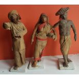 Three Indian Poonah clay figures, 7".
