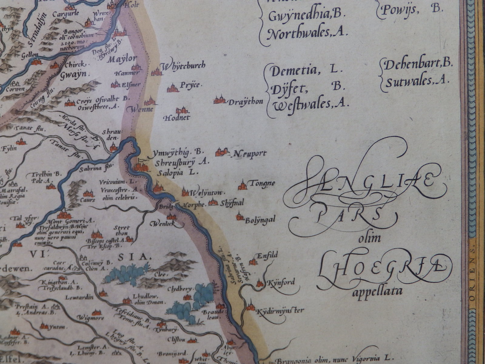 An antiquarian coloured map of Wales, 14" x 19.5". - Image 3 of 10