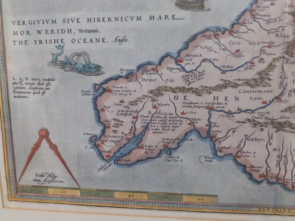 An antiquarian coloured map of Wales, 14" x 19.5". - Image 8 of 10