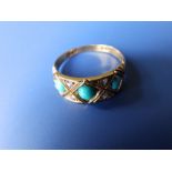 A late Victorian turquoise & diamond band ring - re-sized. Finger size Q.