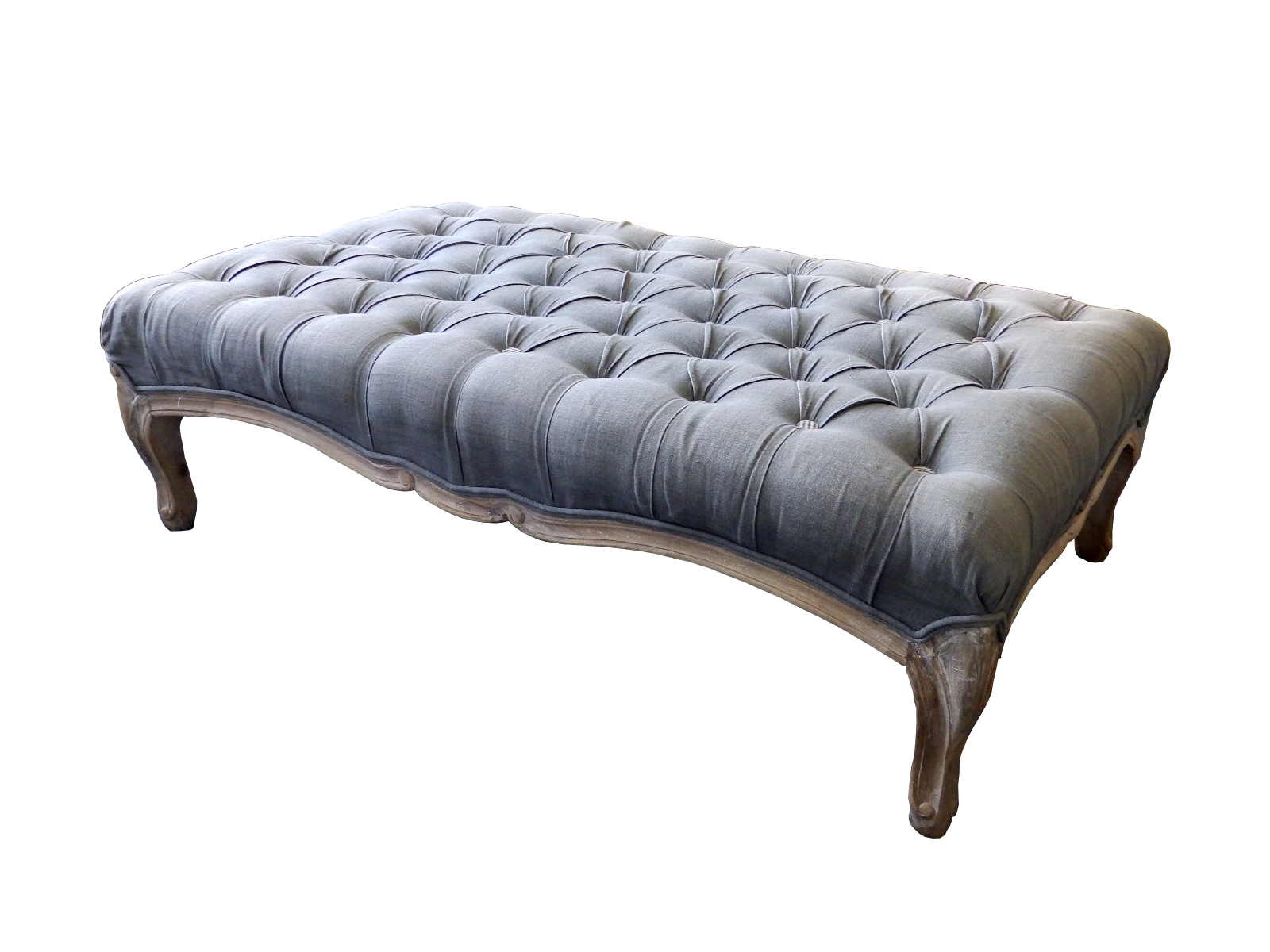 A large 20thC reproduction button upholstered stool, on cabriole feet, 47" x 27".