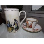 A Gray's Pottery tankard - 'Cradle All My Woes…', 6" high and a Victorian 1897 Jubilee teacup &