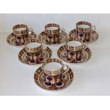 Six small Royal Crown Derby Japan pattern porcelain tea/coffee cups with saucers. (12)