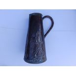An Arts & Crafts copper jug of tapering conical form, 10.5" high.