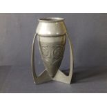 A Liberty & Co. pewter finned vase of bullet shape - 'English Pewter 0226', 7.5" high