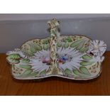 A Victorian floral painted & flower moulded porcelain cake basket.