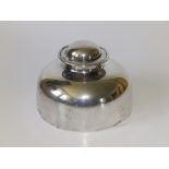 A Victorian hemi-spherical silver inkwell with damaged hinged cover on cut glass base - William