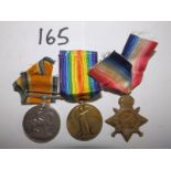 A WWI British Army Medal trio comprising War & Victory Medals with 1914 Star awarded to 8631 Private