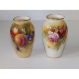 A small Royal Worcester porcelain hand painted vase decorated with still life fruit studies by A.