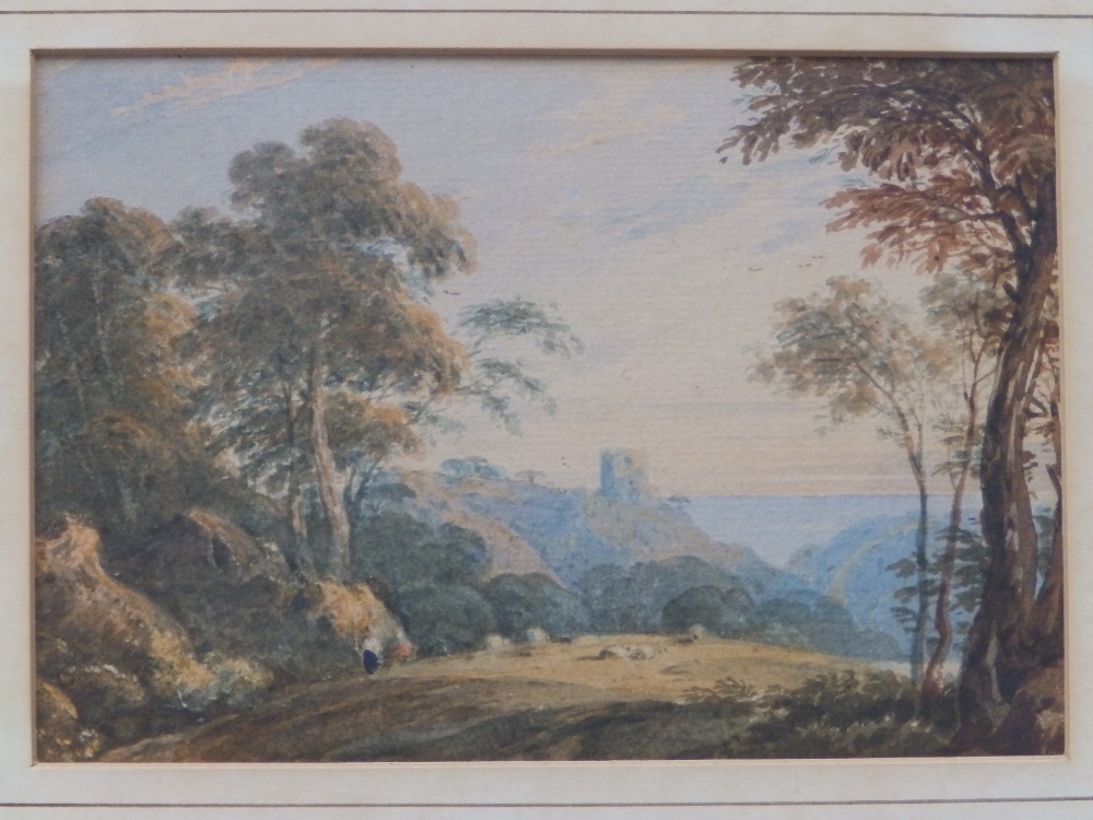 Early 19thC British School - two small watercolours - pastoral landscapes, each with views of a - Image 2 of 3