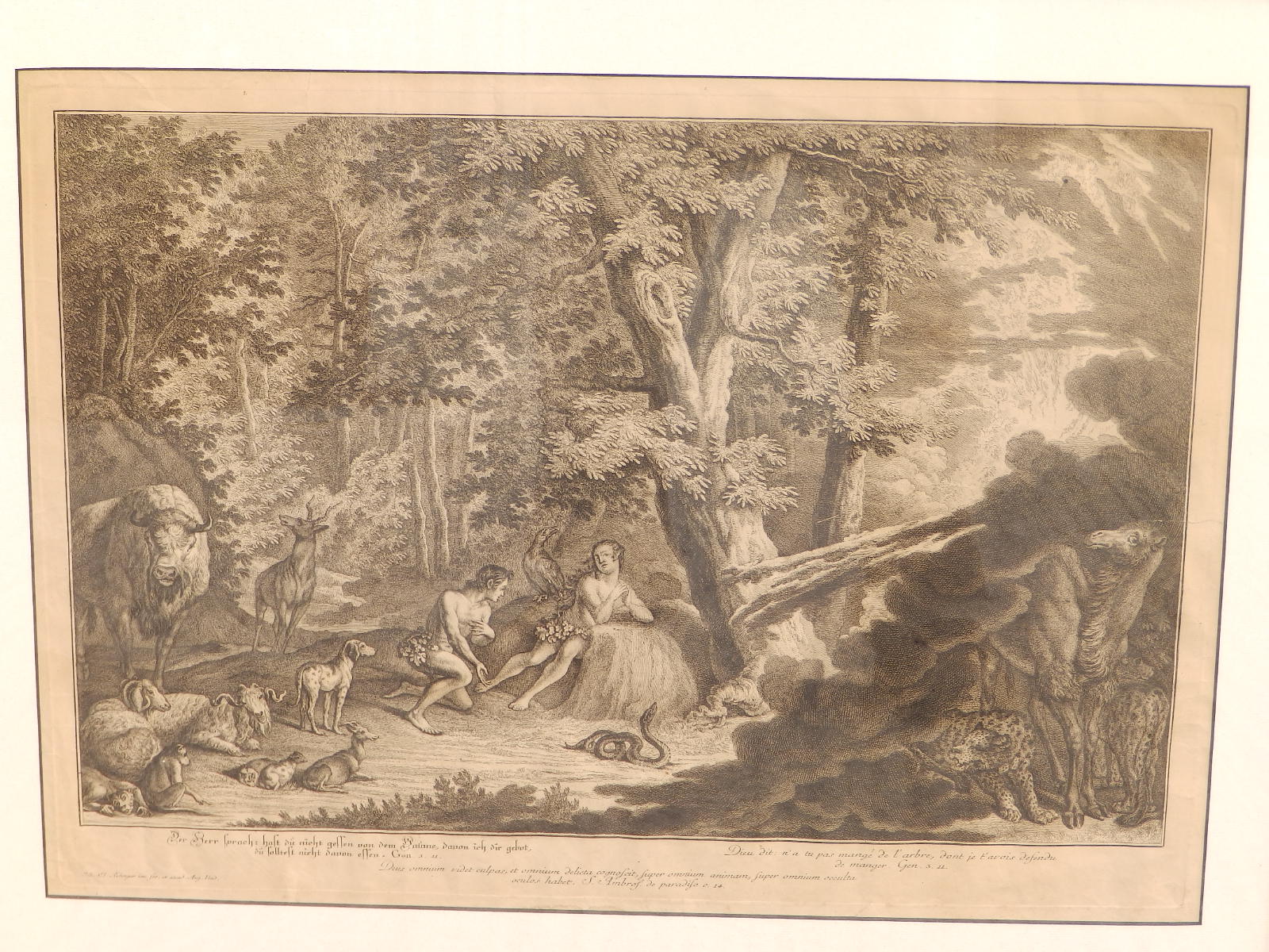 Johann Elias Ridinger (1698-1767) - 11 black & white engravings from the Paradise set depicting Adam - Image 6 of 9