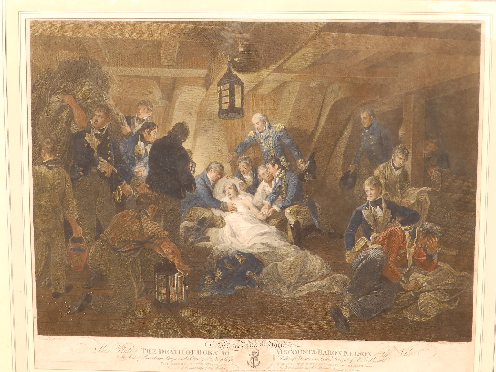 After Devis - 'The Death of Nelson' - colour print by Bromley, Parker Gallery label to verso, 18.