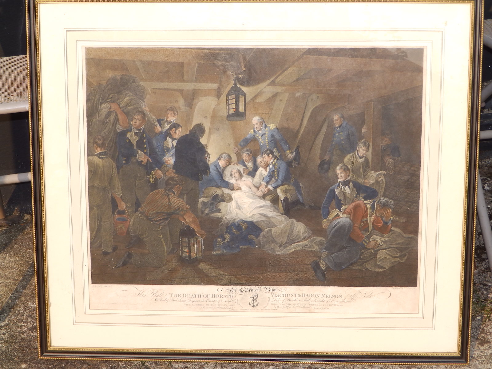 After Devis - 'The Death of Nelson' - colour print by Bromley, Parker Gallery label to verso, 18. - Image 2 of 3