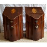 A pair of Georgian mahogany knife boxes, having shell inlays to the hinged covers, stars inlaid to