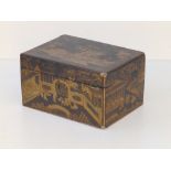 A small Chinese black lacquered box decorated with scenes showing peasants at work within plantation