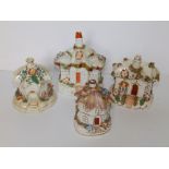 Four Victorian Staffordshire cottage pastille burners, the tallest 5".