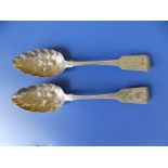 A pair of Irish silver berry spoons - IB, Dublin 1824, 8.75". (2)