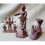 Three vintage Indian brass figures, the tallest 5.5",