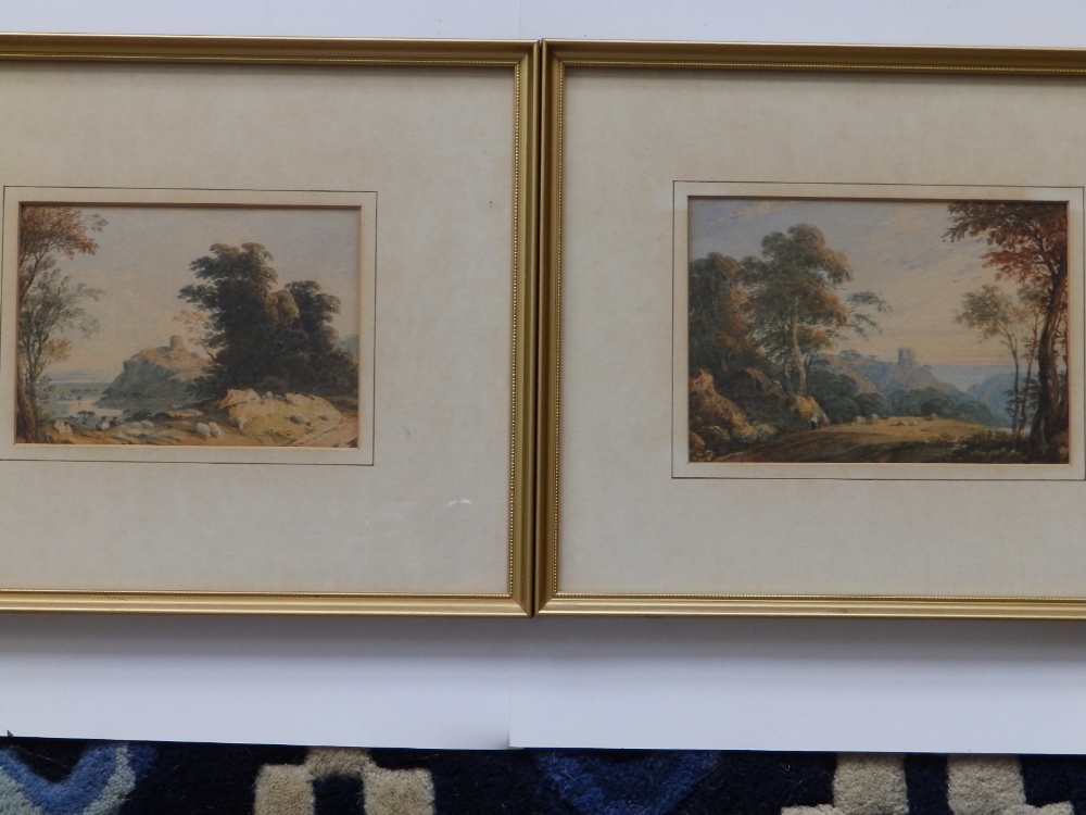 Early 19thC British School - two small watercolours - pastoral landscapes, each with views of a