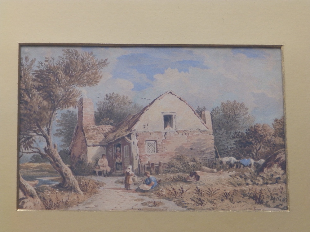John Varley (1778-1842) - watercolour - Cottage scene - old labels to verso 'From a cottage in