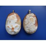 Two 19thC oval cameo brooch/pendants, one depicting a goddess with rays of the sun and an eagle
