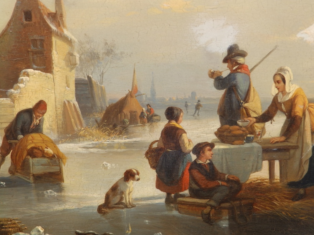 Jean (Jan) Michael Ruyten (1813-1881) - oil on panel - A Dutch frozen river landscape with a - Image 7 of 12