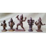 Five vintage Indian brass figures, the tallest 2.5".