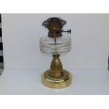 A Victorian brass oil lamp with cut glass reservoir - No2. Hinks Patent, 13" high.