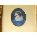 A small Victorian oval watercolour miniature - Head & shoulders portrait of an Elizabethan lady in