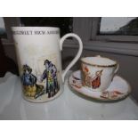A Gray's Pottery tankard - 'Cradle All My Woes…', 6" high and a Victorian 1897 Jubilee teacup with