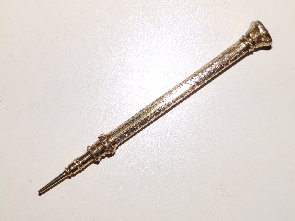 A Victorian propelling pencil with amethyst endstone, 4" retracted, three silver propelling - Bild 3 aus 5