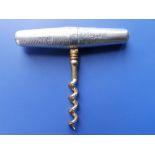 An Edwardian folding silver cased corkscrew with gilt metal worm - SDED (?), London 1910, the case