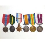A group of six WWI medals awarded to Sjt. John Spencer 1/1 Northern Yeo, comprising; 1914 Star and