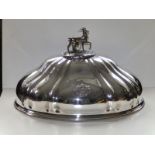 A Victorian Elkington Plate Regimental meat dome - Royal Warwickshire Regiment, 18" across.