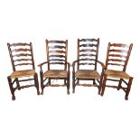 A harlequin set of eight late 18th/early 19thC spindle turned chairs with ladder backs, comprising