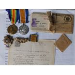 WWI medal duo to 42694 Pte. Walter Parnell, Devonshire Regiment , together with badge and shoulder