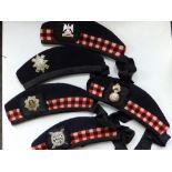 Five Scottish military Glengarry hats.
