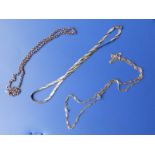 A 9ct gold belcher link necklace, 18" and two modern 9ct. Necklaces. (3)