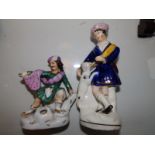 Two small Victorian Staffordshire figures, 7" & 5".
