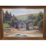 John Henry Willis - oil on board - Huccaby Bridge, Dartmoor, 19.5" x 27.5".