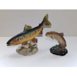 A Beswick Golden Trout 1246 with repair to ventral fin, 9.5" across and another, 1390, 3.75"