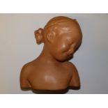 A modern terracotta bust of a young girl in the Victorian taste,, 10" high.
