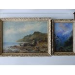 Samuel John Barnes (1847-1901) - two oils on board - Coastal scene, 9.5" x 13" and Mountain scene,