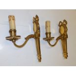 A pair of modern French ormolu electric wall light fittings in antique style, 10" high.